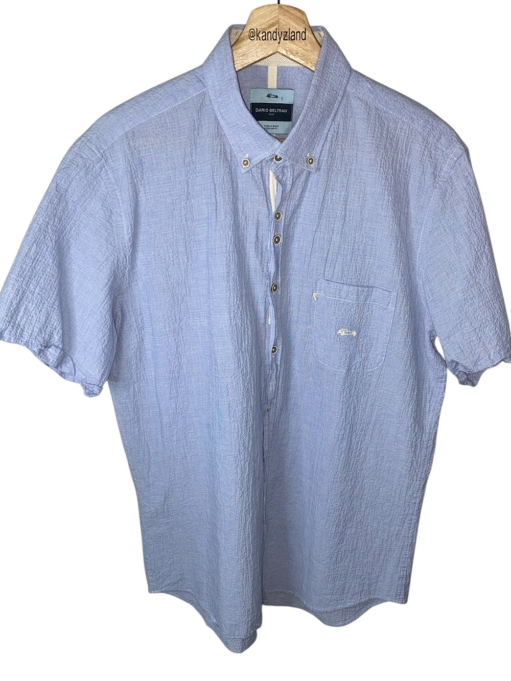 DARIO BELTRAN Mens Textured Cotton Short Sleeve Button Up